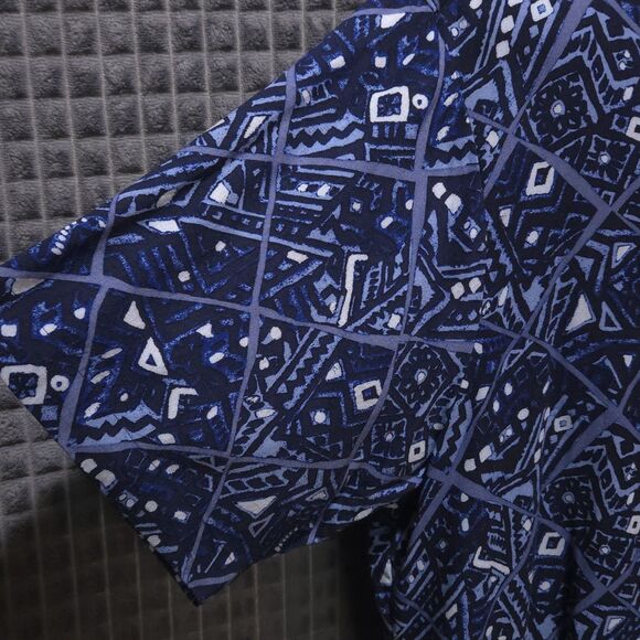 VTG Blue Geometric Hawaiian Shirt Mens Lg SOFT Natural Issue Short Sleeve Button - Picture 8 of 16